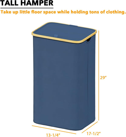 SpaceAid Double Laundry Hamper 2 Section with Lid and Removable Laundry Bags, 160L Clothes Basket with Bamboo Handles, Large Collapsible Hamper for Bedroom, Bathroom, Dorm, Laundry Room - White