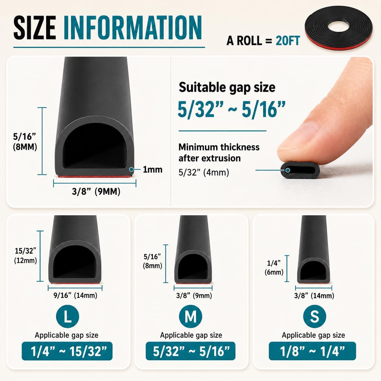20FT Weather Stripping Door Seal - Self Adhesive Weather Insulation Strip Weatherstripping Silicone D Shaped Seal Strip Door Frame Gap Filler/Window Soundproofing