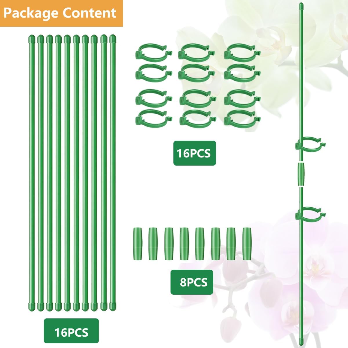 Belit 8 Pack Small Plant Support Plant Stakes, Garden Flowers Green Plant Support Ring, Planter Support Ring for Schlumbergera, Clivia, Vegetables, 5.5" Wide x 9.8" High