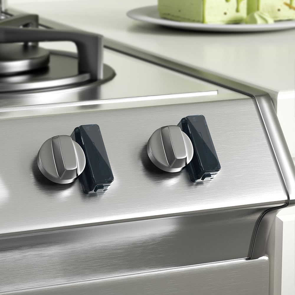 SAFELON 8 Pcs Baby Safety Stove Gas Knob Lock, Kitchen Safety Stove Gas Knob Covers for Babies & Toddlers, Childproof Gas Oven Locks (Black)
