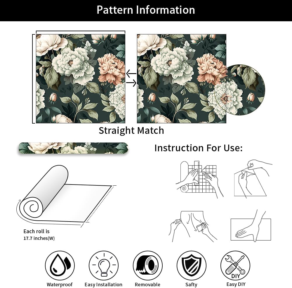 18"x236" Boho Cream/Brown Daisy Flower Peel and Stick Self Adhesive Wallpaper Removable Contact Paper Stick on Easy Peel Off Wall Paper for Kitchen Bedroom Bathroom Renter