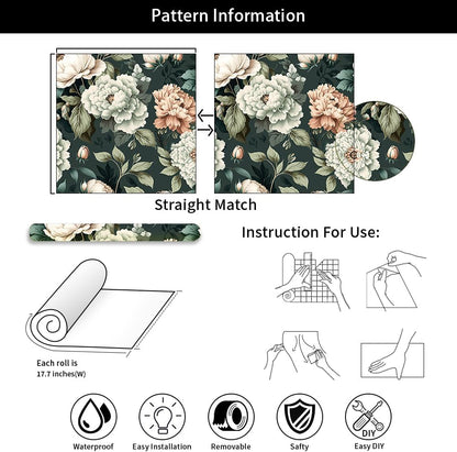 18"x236" Boho Cream/Brown Daisy Flower Peel and Stick Self Adhesive Wallpaper Removable Contact Paper Stick on Easy Peel Off Wall Paper for Kitchen Bedroom Bathroom Renter