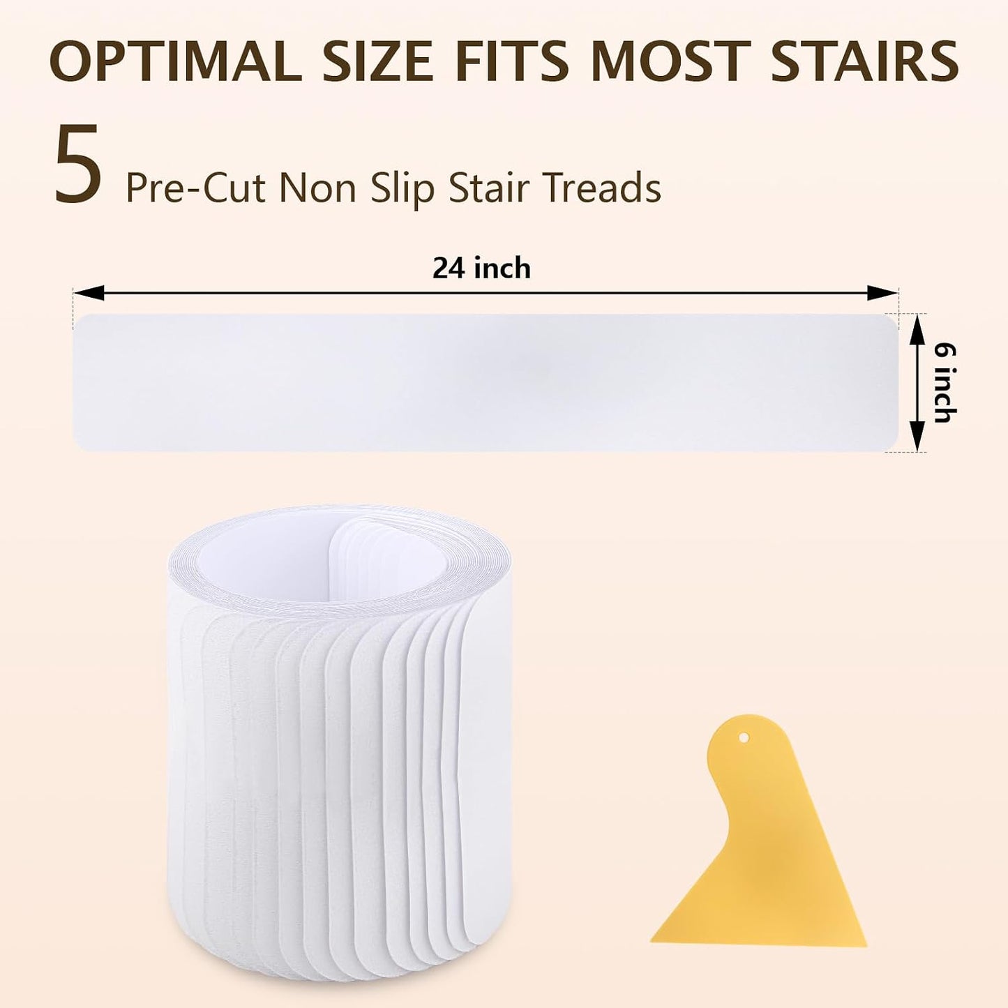 Clear Stair Treads Non Slip 30"x6", 18-Pack Anti Slip Strips for Wooden Steps Indoor, Transparent Adhesive Pre-Cut Step Grips, Safety for Elderly, Children and Dogs