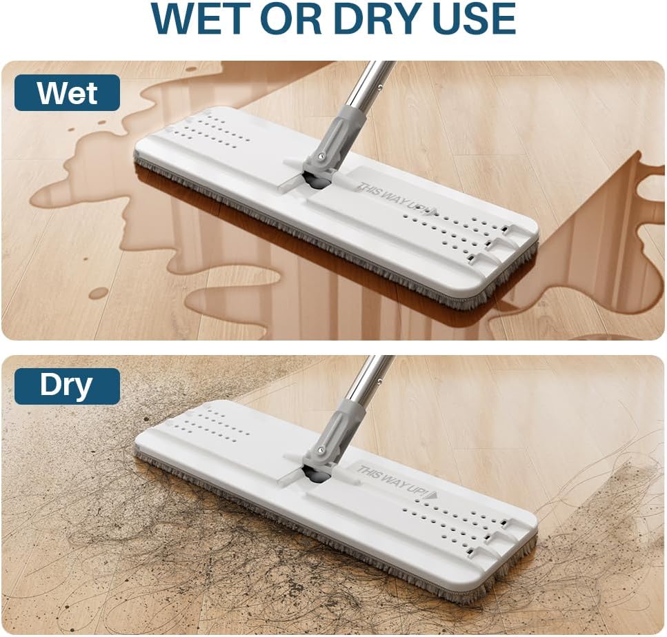 JOYMOOP Mop and Bucket with Wringer Set, Hands Free Flat Floor Mop and Bucket, 60" Mop with 3 Reusable Microfiber Pads, Wet and Dry Use, Floor Cleaning System