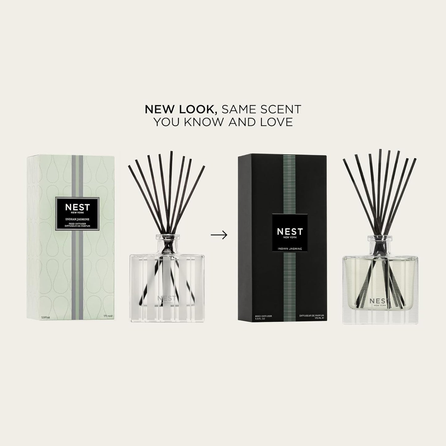 NEST New York Reed Diffuser, Moroccan Amber - 5.9 fl oz - Fragrance for Up to 90 Days - Reusable, Refillable Glass Holder - Includes 8 All-Natural Reed Sticks - Flame Free