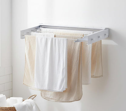 Wall Mounted Clothes Drying Rack, 32" Space Saving Foldable Laundry Drying Rack with Wall Template for Bathroom, Apartment, College Dorm (Black 5 Rods)