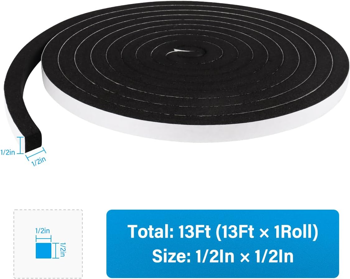 DGSL Foam Insulation Tape, 1/2In x 1/4In x 33Ft Weather Stripping Door Seal Strip for Doors and Windows,Sliding Door,Sound Proof Soundproofing Door Seal,Weatherstrip,Air Conditioning Seal Strip