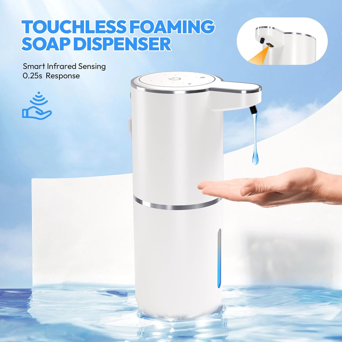 2 Pack Automatic Foaming Soap Dispenser,Touchless Foam Soap Dispenser,12.8oz Rechargeable Wall Mounted Smart for Bathroom and Kitchen Dish Soap,Easy for Toddlers(White)