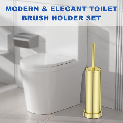 Brushed Nickel Toilet Brush and Holder Set, 304 Stainless Steel Toilet Brush for Bathroom, Heavy Duty Toilet Bowl Brush with Holder, Removable Inner Bowl and Splash Protection, Long Handle