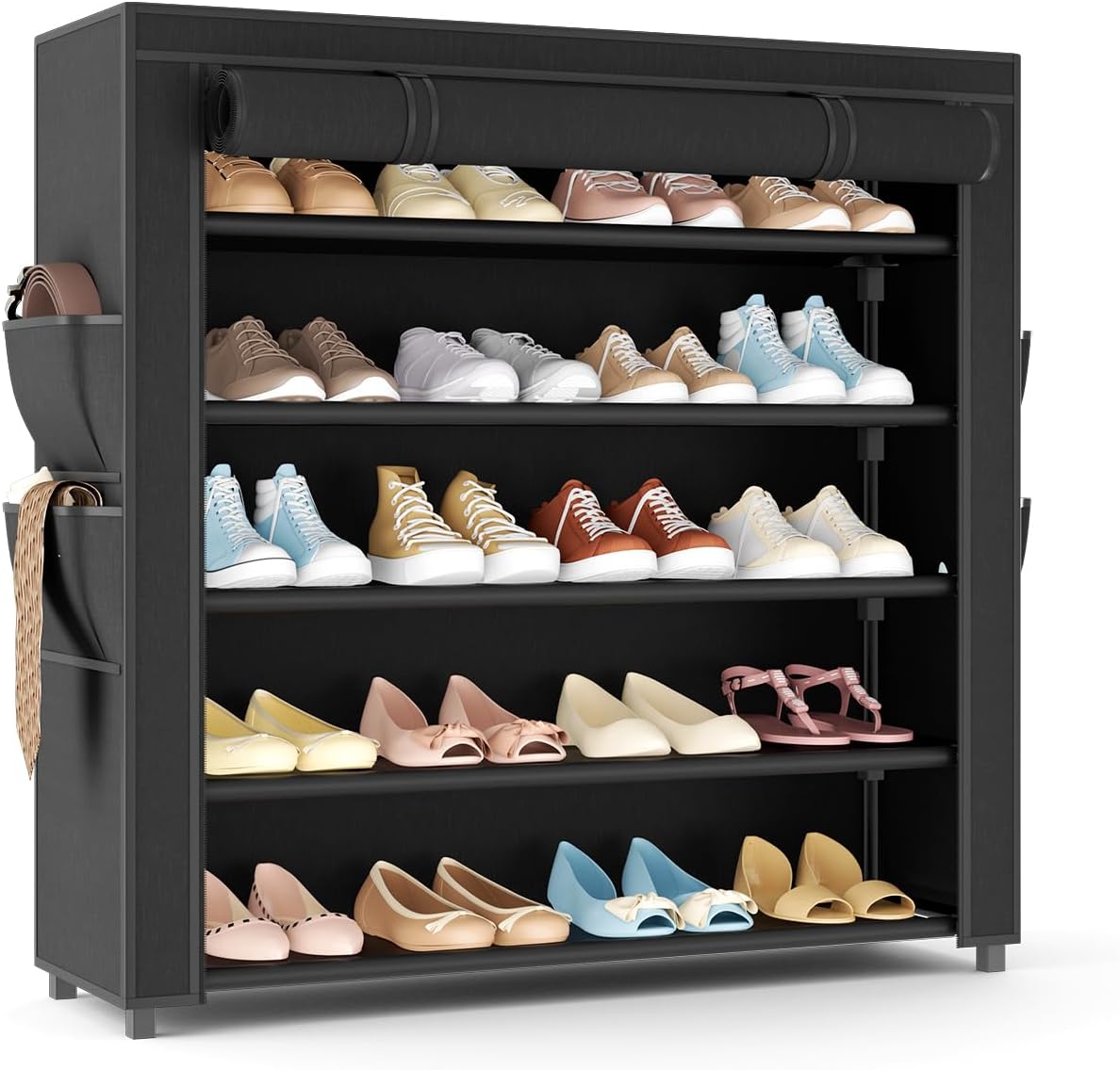 LANTEFUL Shoe Rack with Covers - 10 Tiers Tall Shoe Rack Organizer Large Capacity Shoe Shelf Storage 40 Pairs Space Saving Vertical Shoe Storage Organizer for Closet, Entryway, Dorm, Bedroom