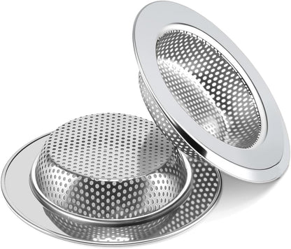 2PCS Sink Drain Strainer Set, 4.5 Inch Outer Diameter | Stainless Steel Ktchen Sink Strainer, Sink Drain Cover Filter Food Catcher Basket,Prevent Clogs and Keep Drains Clear