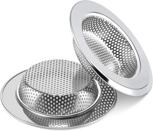 2PCS Sink Drain Strainer Set, 4.5 Inch Outer Diameter | Stainless Steel Ktchen Sink Strainer, Sink Drain Cover Filter Food Catcher Basket,Prevent Clogs and Keep Drains Clear