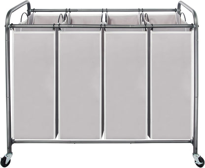 STO STO Laundry Sorter 3 Section, 3 Bag Clothes Hamper, Rolling Laundry Cart Basket with Heavy Duty Lockable Wheels and Removable Bag for Laundry Room, Bedroom, Closet, Gray