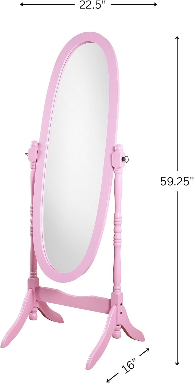 Roundhill Furniture Traditional Queen Anna Style Wood Floor Cheval Mirror, Cherry Finish