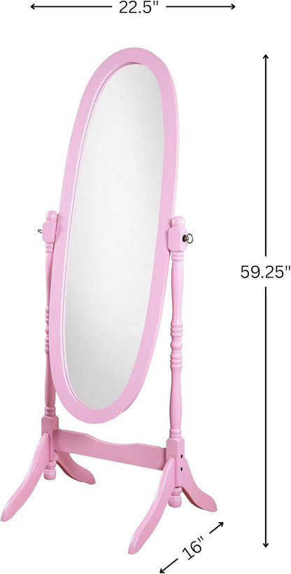 Roundhill Furniture Traditional Queen Anna Style Wood Floor Cheval Mirror, Cherry Finish