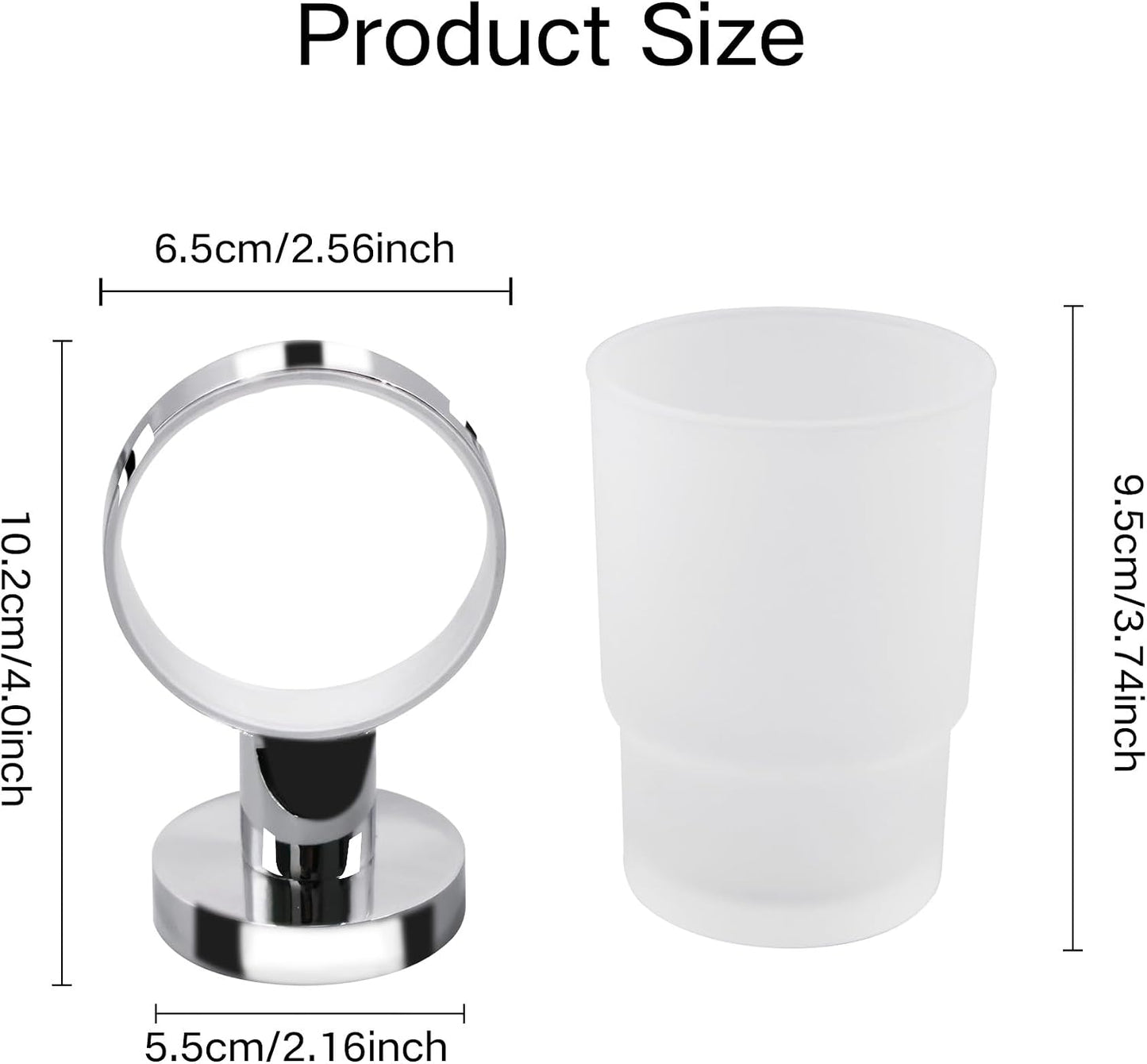 Bathroom Toothbrush Holders Set - Wall Mounted Tooth Brush Holder with Glass Toothpaste Cup, Stainless Steel Toothbrush Caddy Storage for Kids & Adult (Single)