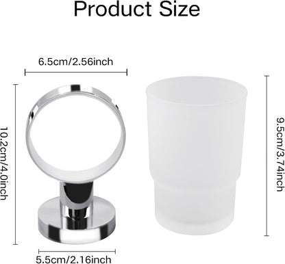Bathroom Toothbrush Holders Set - Wall Mounted Tooth Brush Holder with Glass Toothpaste Cup, Stainless Steel Toothbrush Caddy Storage for Kids & Adult (Single)