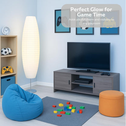 LIGHTACCENTS Paper Floor Lamp Set of 2, 59" Tall Modern Standing Lamps for Living Room, Bedroom, Dorm, Apartment, Asian Style Rice Paper Shade Lantern Lights, 2-Pack