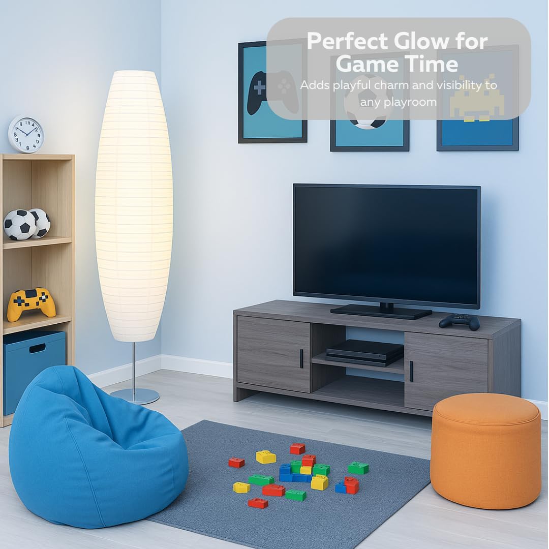LIGHTACCENTS 50” Rice Paper Standing Lamp – Modern Japanese Floor Lamp with Chrome Base, White Shade, Foot Pedal Switch – Floor Lamps for Living Room, Bedroom, or Meditation Space