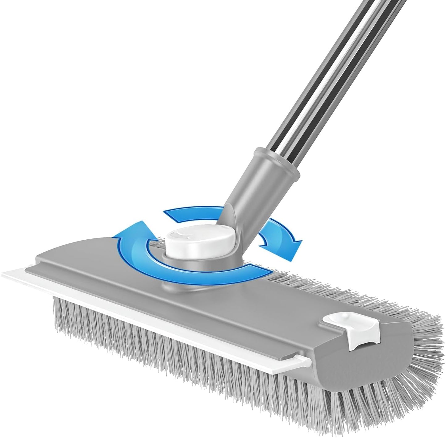 3 in 1 Floor Scrub Brush with Long Handle & Squeegee | Heavy-Duty, Adjustable, 360° Rotating Head for Cleaning Tile Bathroom Deck Kitchen Patio, Blue
