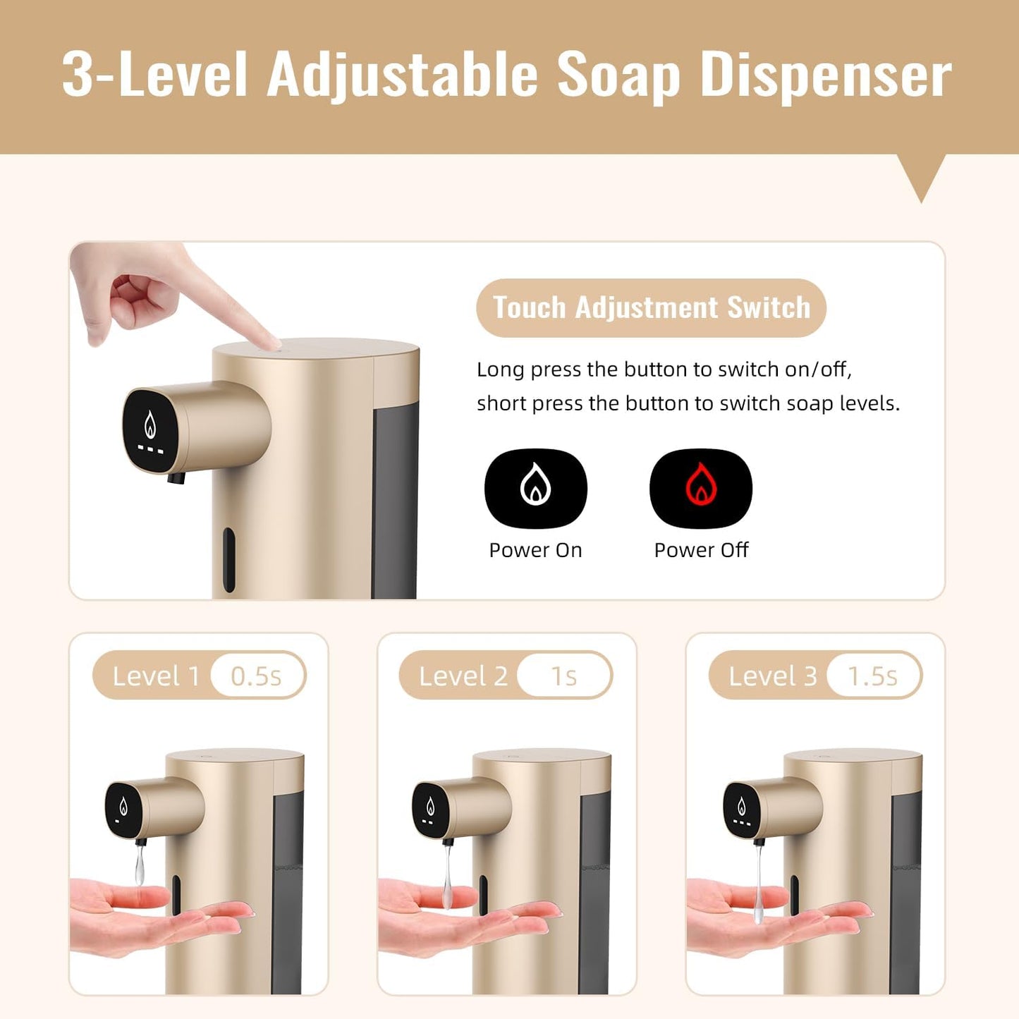 Automatic Liquid Soap Dispenser Touchless, USB Rechargeable Smart Hand Soap Dispenser, 13.5oz/400ml, 3-Level Adjustable, Compatible with Thick Thin Dish Soap for Bathroom Kitchen, Clog-Free (Silver)