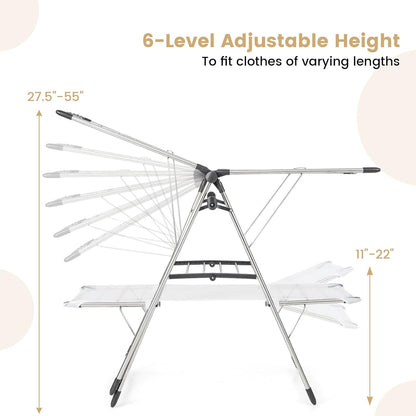 Giantex Clothes Drying Rack, Stainless Steel Foldable Laundry Drying Rack with with 6-Level Adjustable Height, High Hanger Design, Side Clips, Space Saving Collapsible Laundry Drying Rack