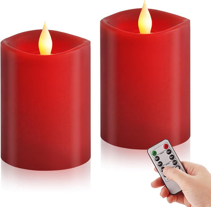 3x3 Flickering Flameless Candles Set of 2, 2AA Battery Life 600 Hours Battery Candles Flickering with Timer,3 inch Flameless Candles with Remote for Indoor/Outdoor, Ivory