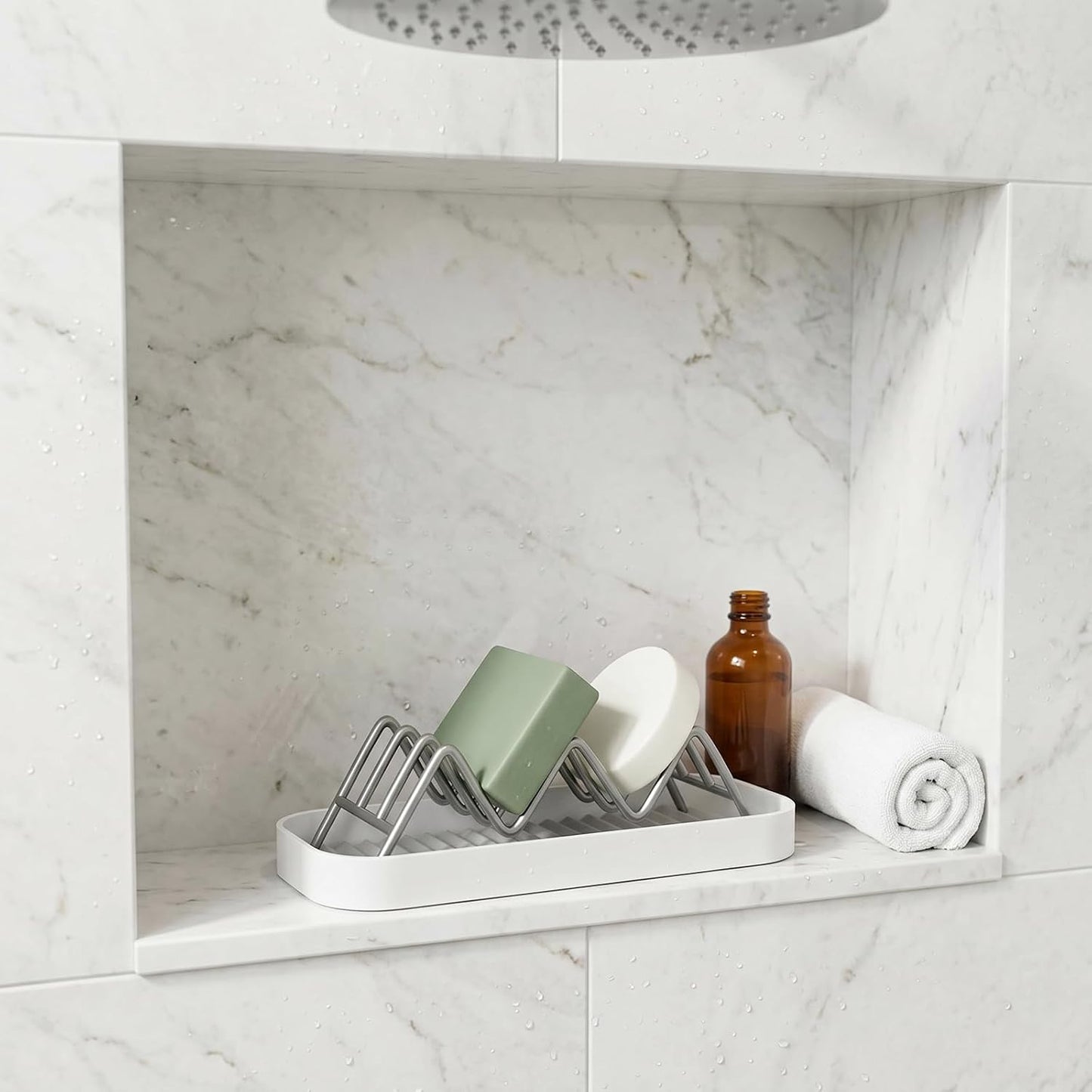Shampoo Bar Holder for Shower, Self Draining Bar Soap Holder for Shower with Drain Tray, Stainless Steel Soap Dish Organizer for Bathroom Sink, Scrub and Sponge Holder for Kitchen Counter