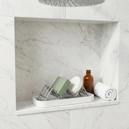 Shampoo Bar Holder for Shower, Self Draining Bar Soap Holder for Shower with Drain Tray, Stainless Steel Soap Dish Organizer for Bathroom Sink, Scrub and Sponge Holder for Kitchen Counter
