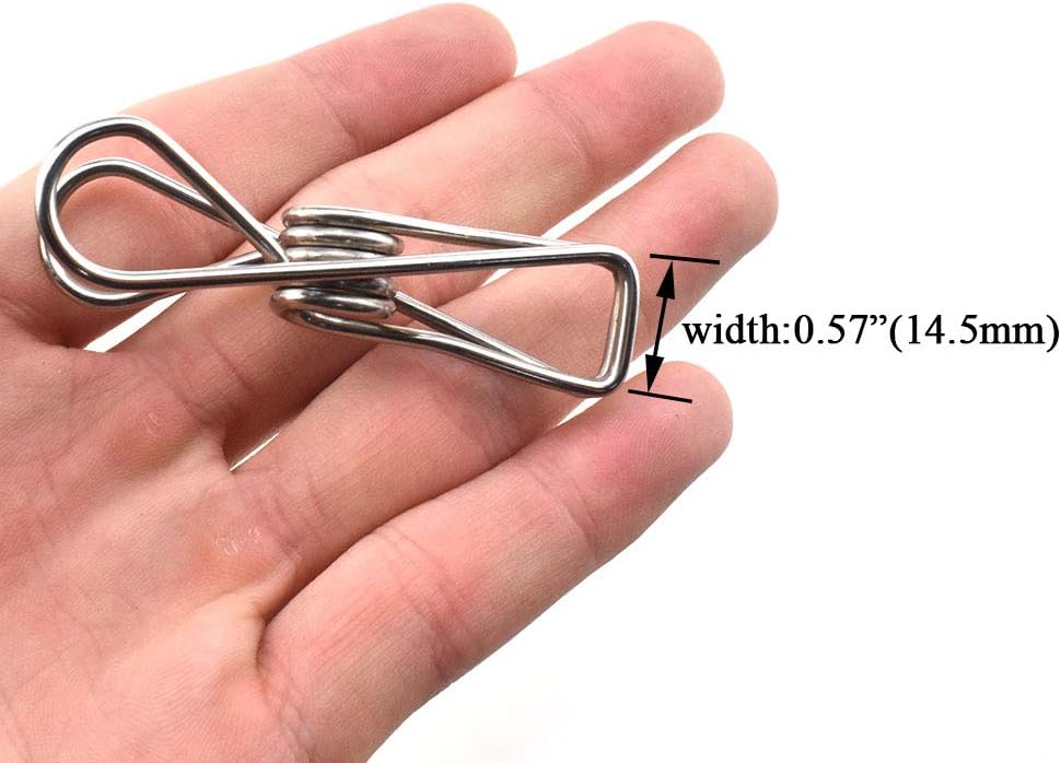 HAHIYO Clothespins Chip Clips All Metal Stainless Steel No Rust Stains Strong Grip in Heavy Wind 2 Inches 24 Pack Do Not Fall Apart Open Wide for Holding Clothes Snack Bag Clamps
