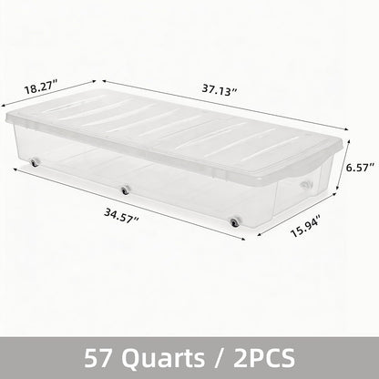 Citylife 57 QT Plastic Storage Bins with Double-Opening Lids, Storage Containers for Organizing, Large Clear Storage Box for Closet, Blankets, 2 Packs