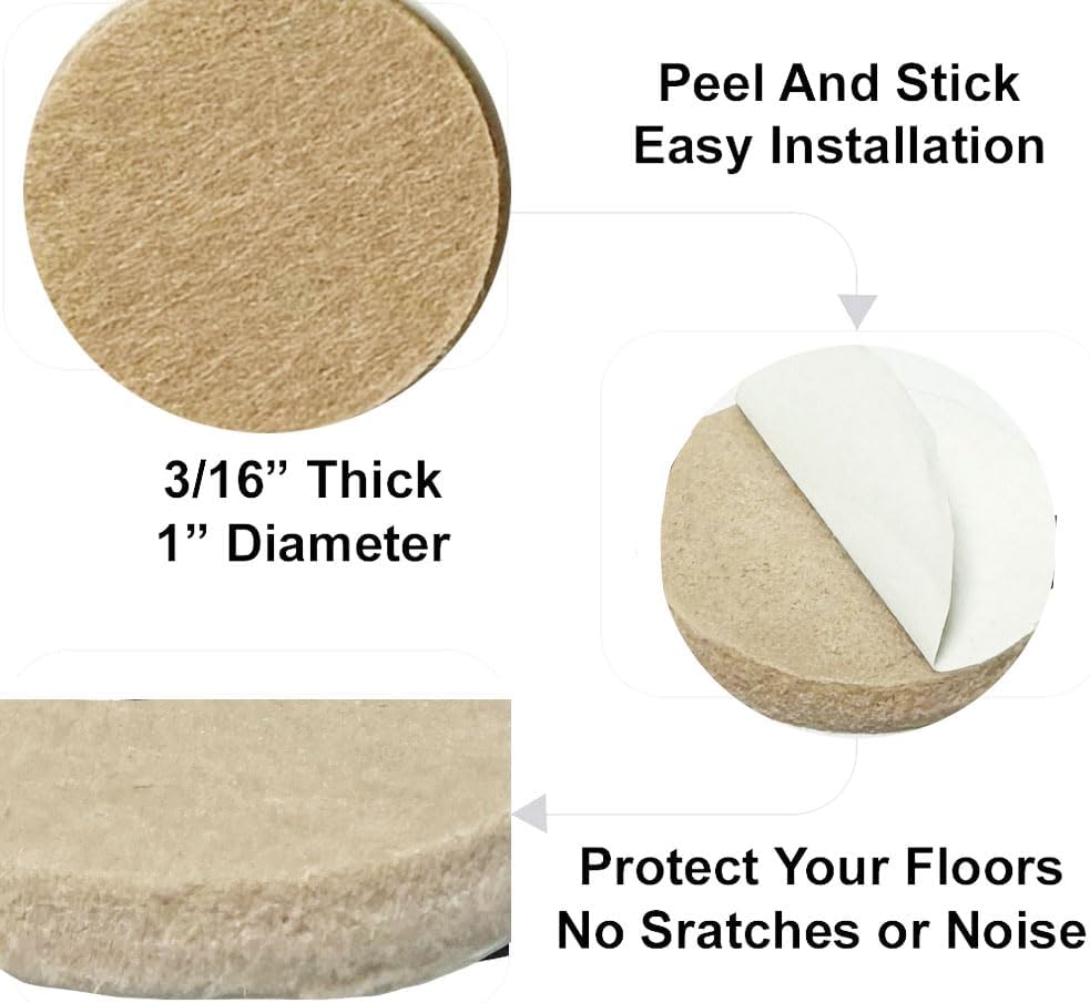 48 Pcs Self Adhesive 1" Round Felt Furniture Pads (White, 1")