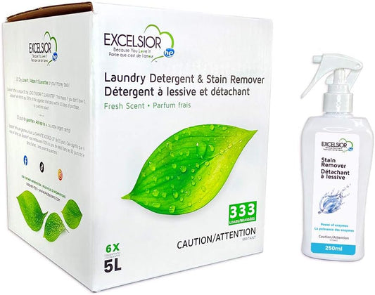 Excelsior HE Laundry Detergent Liquid Fresh Scent Concentrated 333 Loads 5 Liter With Natural Stain Remover, High Efficiency Washing Detergent Laundry Soap Bulk Works In All Washers Fresh Scent