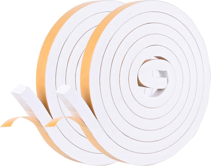 Self Adhesive Foam Tape Weatherstrip 1/2in x 1/4in x 42Ft High Density Foam Insulation Strips Foam Seal Weather Stripping with Strong Adhesive for Door and Window Sound Isolation Soundproofing, White
