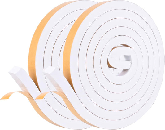 Self Adhesive Foam Tape Weatherstrip 1/2in x 1/4in x 42Ft High Density Foam Insulation Strips Foam Seal Weather Stripping with Strong Adhesive for Door and Window Sound Isolation Soundproofing, White