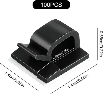 Upgrade 100 Pack Adhesive Cable Wire Clips, Self-Adhesive Cord Organizer Clips, No-Drill Cable Management Clip for Desk, Wall, Home, Office and Car (Black)