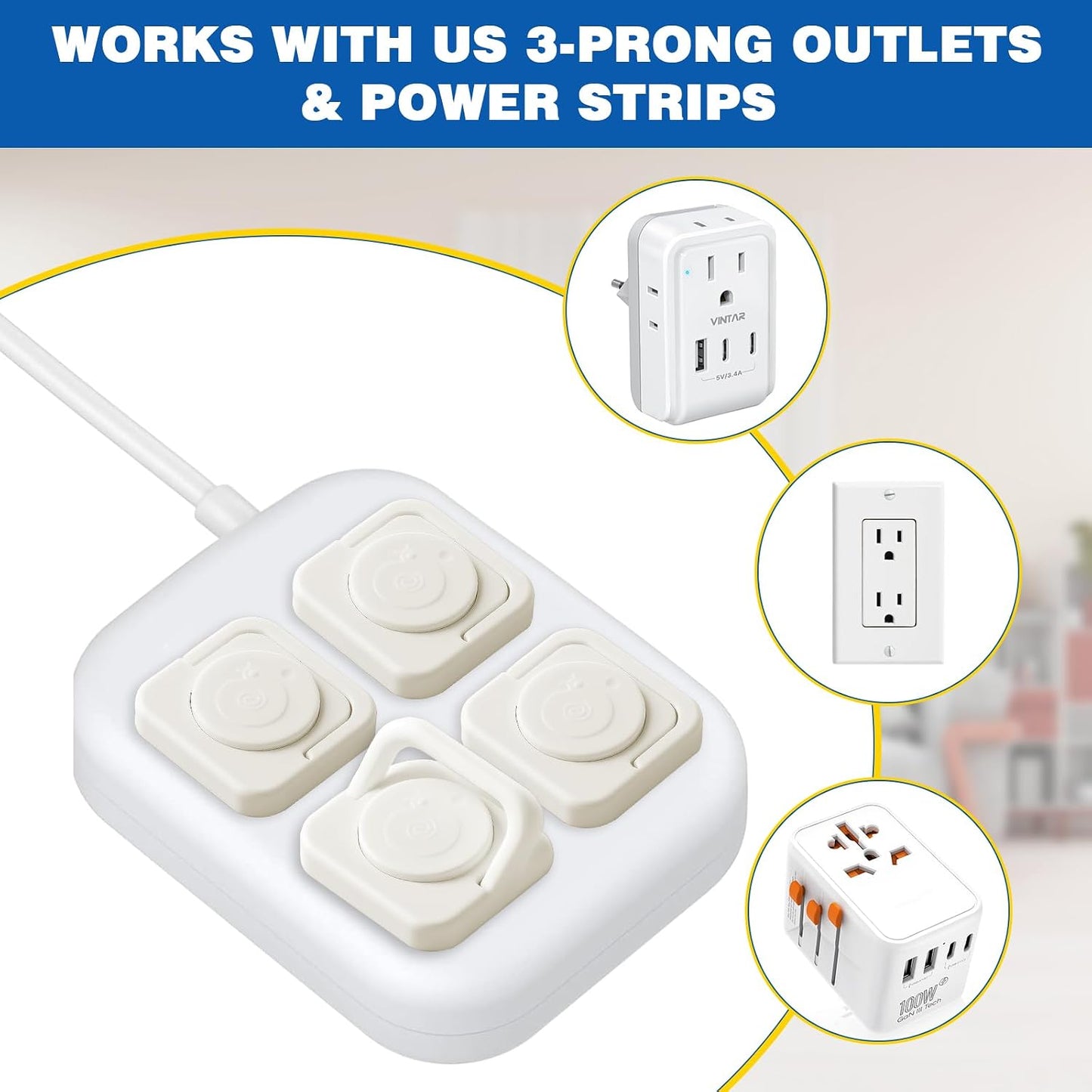 Outlet Covers Baby Proofing, 60 Pack Child Proof Plug Socket Covers Electric Plug Protectors Safety Caps with Hidden Pull Handle, for US 3-Prong, Classic