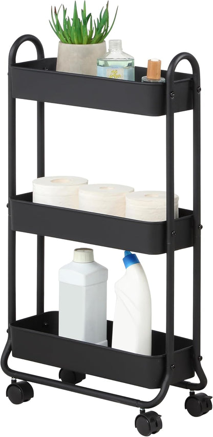 SunnyPoint Slim Rolling Storage Cart, 3 Tier Bathroom Storage Organizer Bathroom, Laundry Utility Cart (White)