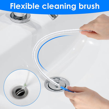 4 Packs Snake Drain Hair Removal Tools, 17.7" Long Flexible Drain Cleaning Brush, Sewer Drains Brush, Drains Clog Remover, Shower Clog Remover for Curved Pipes and Slim Holes