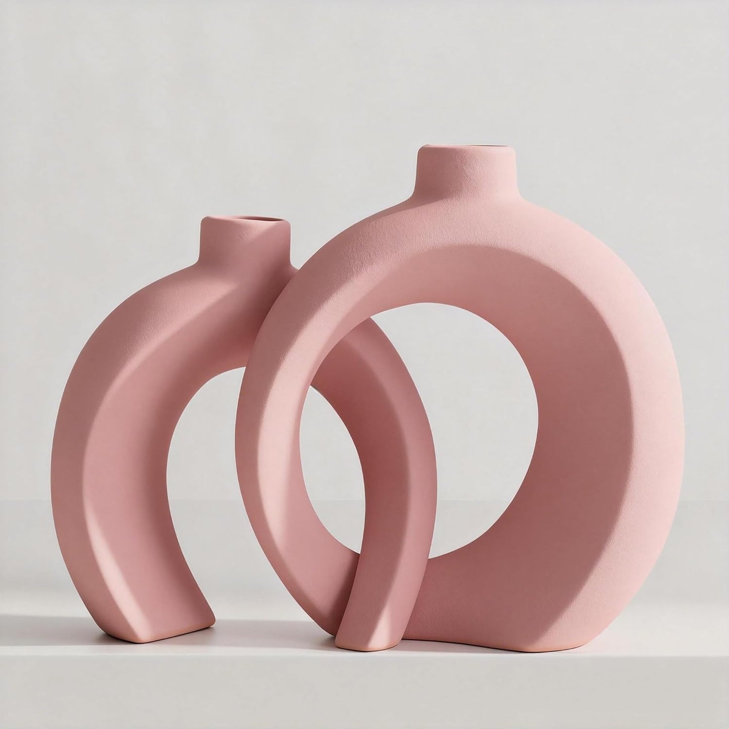 7.2″Hx8.9″H Donut Shape Decorative Vase Set of 2, Ceramic, Modern Minimalism Styles, Flowers or Plant Table Vases for Home Decor Living Room Shelf Entry Console Mantle Dining Centerpiece (Matte White)