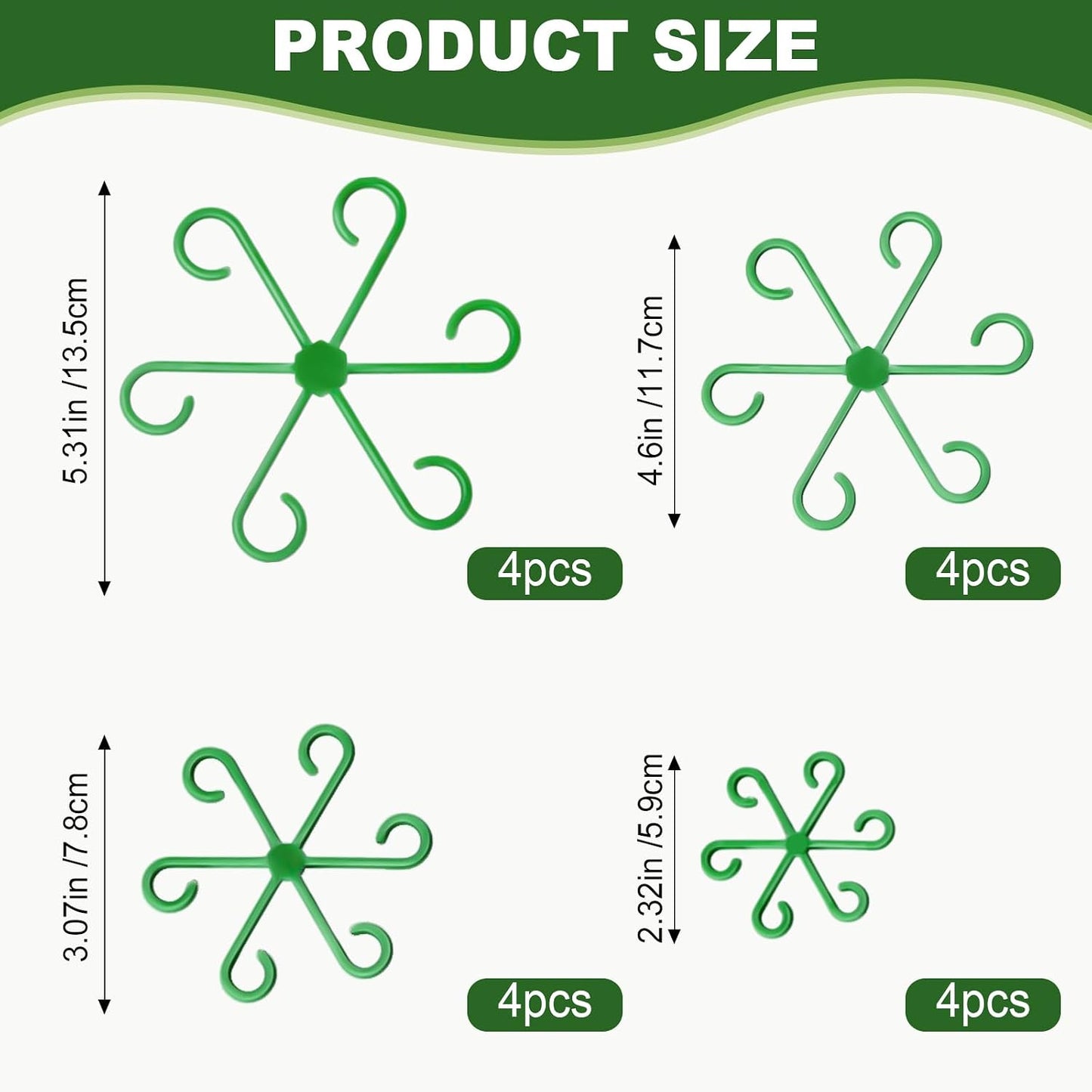 16pcs Plant Stem Support, Plant Support for Indoor Plants, 4 Sizes Climbing Houseplant Stem Holders, Reusable Plant Stabilizer, Indoor Plants Accessories