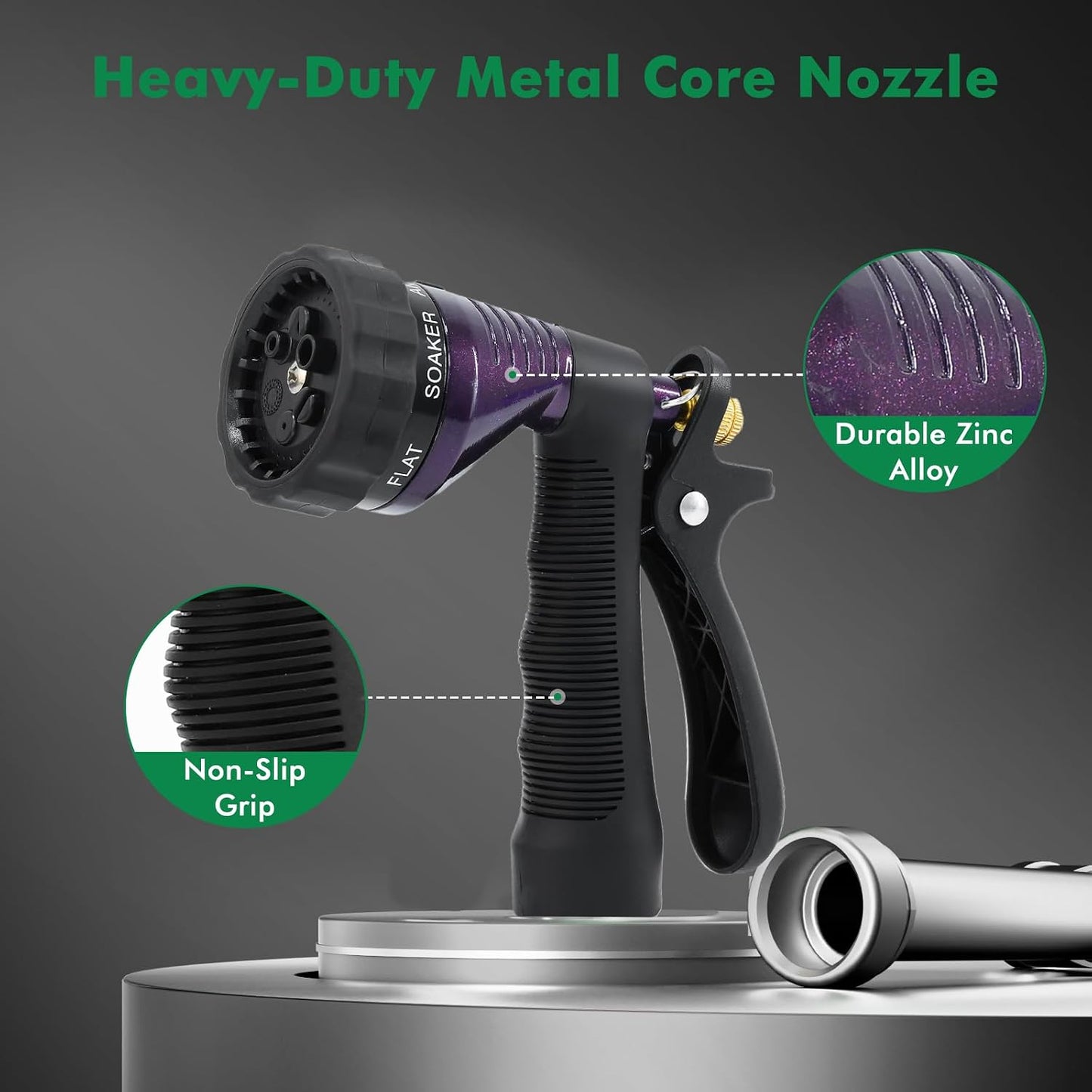 RESTMO Garden Hose Spray Nozzle, Water Hose Nozzle Heavy Duty, High Pressure Hand Sprayer with 6 Adjustable Watering Patterns, Slip Resistant for Watering Plants, Car Washing & Pet Showering, Purple