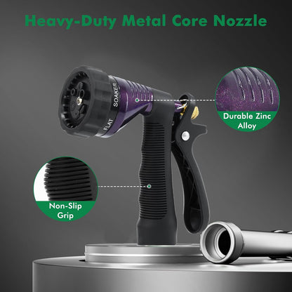 RESTMO Garden Hose Spray Nozzle, Water Hose Nozzle Heavy Duty, High Pressure Hand Sprayer with 6 Adjustable Watering Patterns, Slip Resistant for Watering Plants, Car Washing & Pet Showering, Purple
