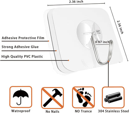 Large Hooks for Hanging Heavy-Duty 44Ib(Max) 10 Packs, Wall Hangers without Nails Self-Adhesive Traceless Clear and Removable, Waterproof and Rustproof Multiple Uses for Bathroom Kitchen Home