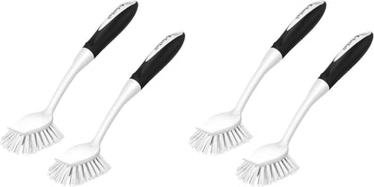 SetSail Dish Brush with Handle, 2 Pack Stiff Bristles Dish Scrubber with Built-in Scraper Dish Scrub Brushes for Cleaning Dishes, Pots and Pans, Kitchen Sink