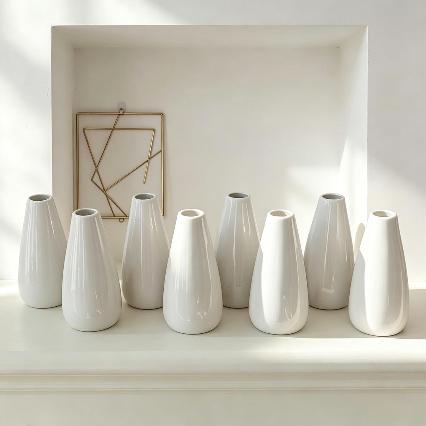 Modern Small Flower Vases 8 Pack - Ceramic, White