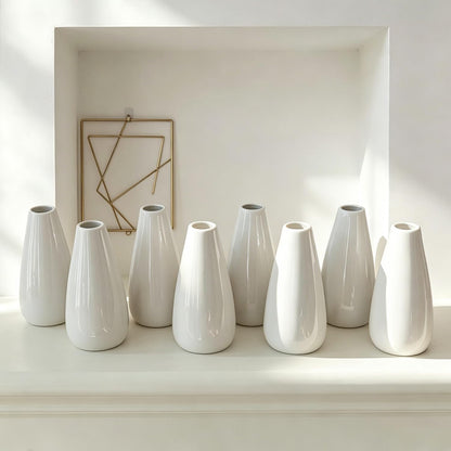 Modern Small Flower Vases 8 Pack - Ceramic, White