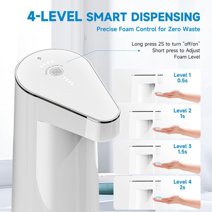 2026 Patent Edition Automatic Soap Dispenser Touchless, 300ml Hand Soap Dispenser with 4 Adjustable Foam Levels, IPX5 Waterproof Rechargeable Foaming Soap Dispenser for Kitchen & Bathroom