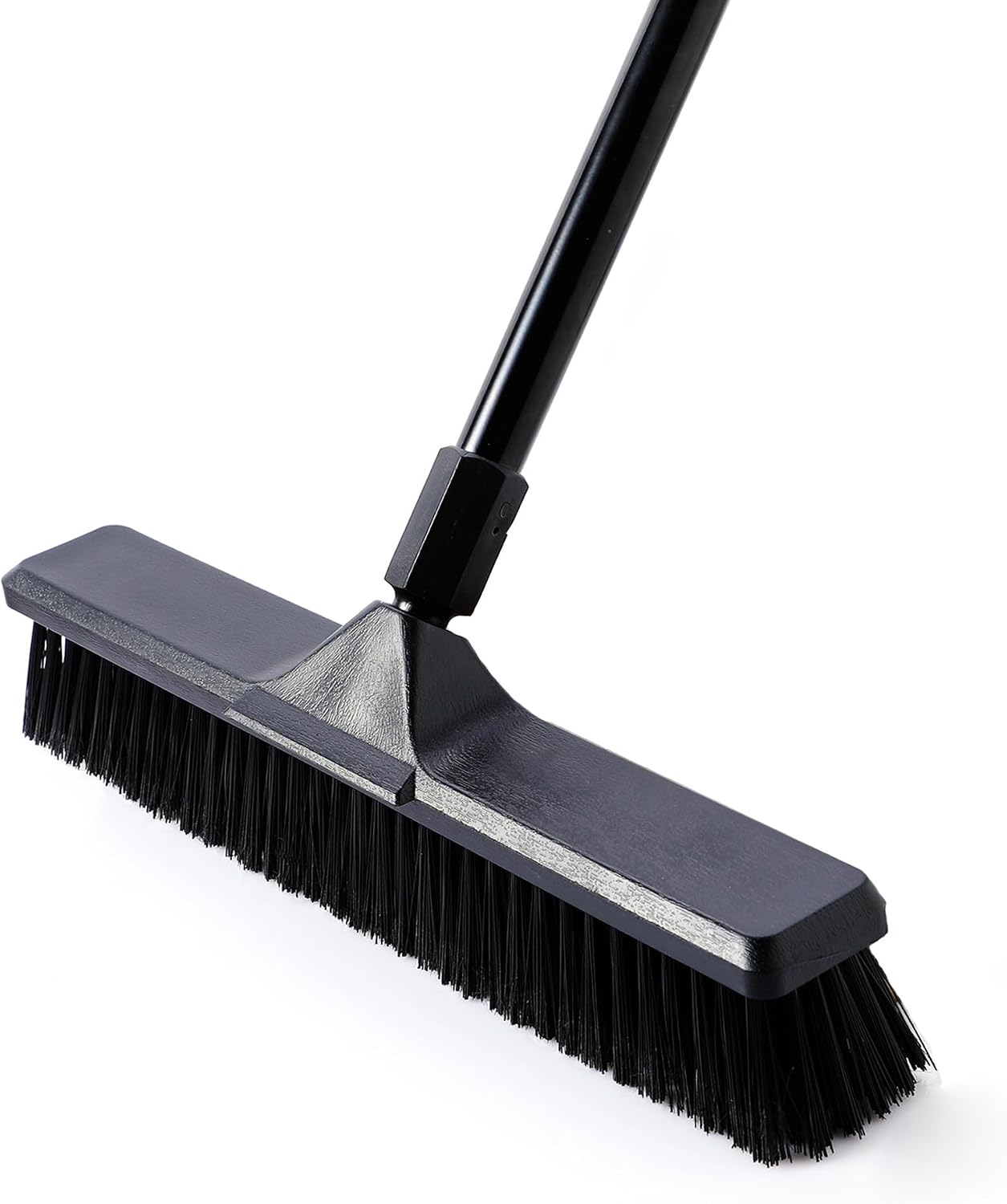 Eyliden 18" Push Broom for Deck Driveway Patio Garage, Black | Heavy-Duty Stiff Bristles Sweeper with 66" Adjustable Handle | Outdoor Concrete Sidewalk Yard Snow Cleaning Tool