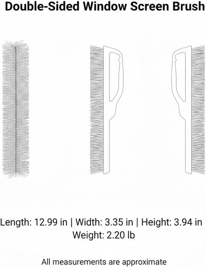 Double-Sided Window Screen Brush with Squeegee, Reaches Both Sides from Inside, Fiberglass Bristles for Mesh and Glass (1 PC)